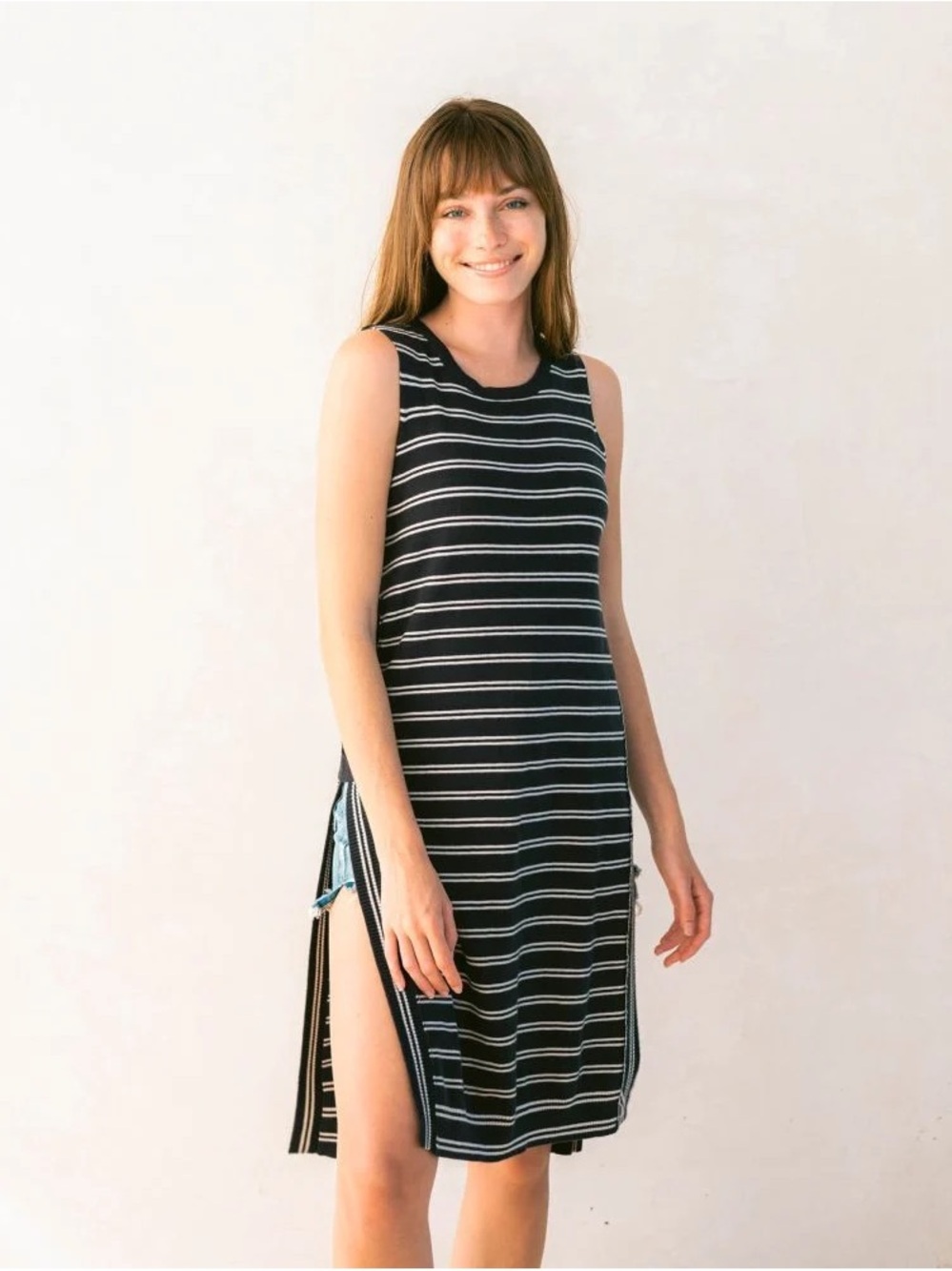 MER SEA Open Side Tunic in Navy White Stripe NWT $128